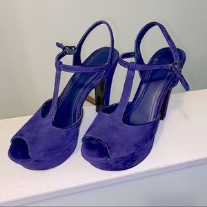 BCBGeneration Suede Purple T-Strap Heels 9.5